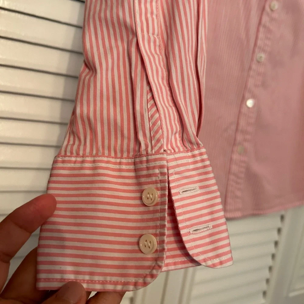 J Crew Pink Strip Button Down Stretch Perfect size S